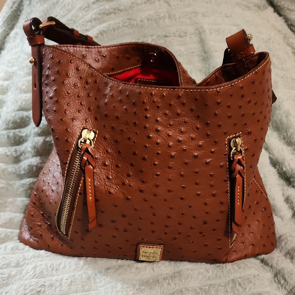 Luxurious Brown Leather Hobo Bag with Gold Accents